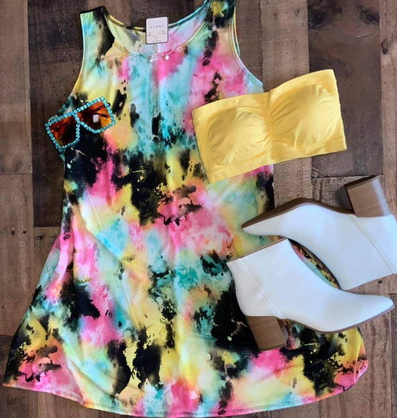 957 - Against the Wall Yellow Tie Dye Tank Dress