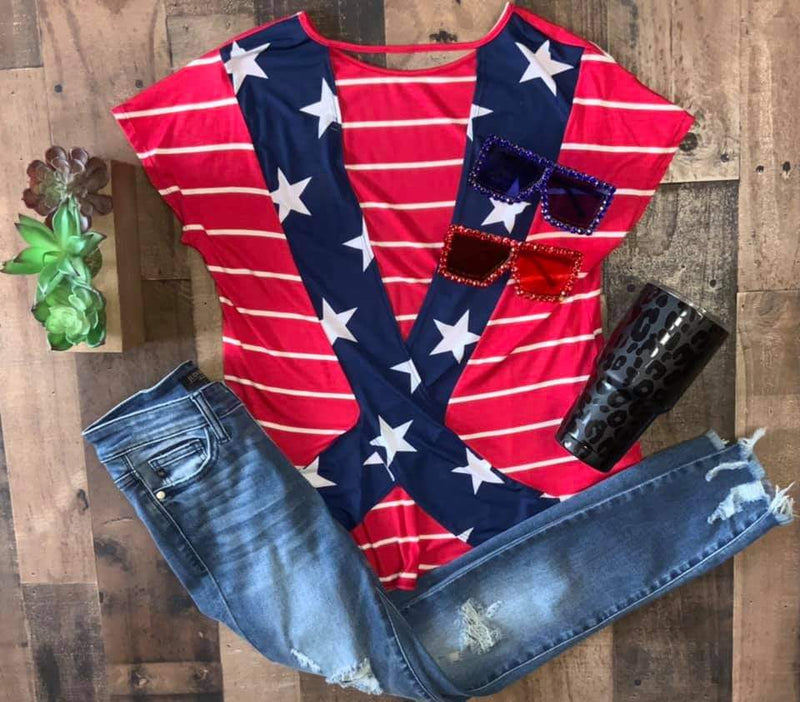 1278 - Stars and Stripes Cross Back Patriotic Top