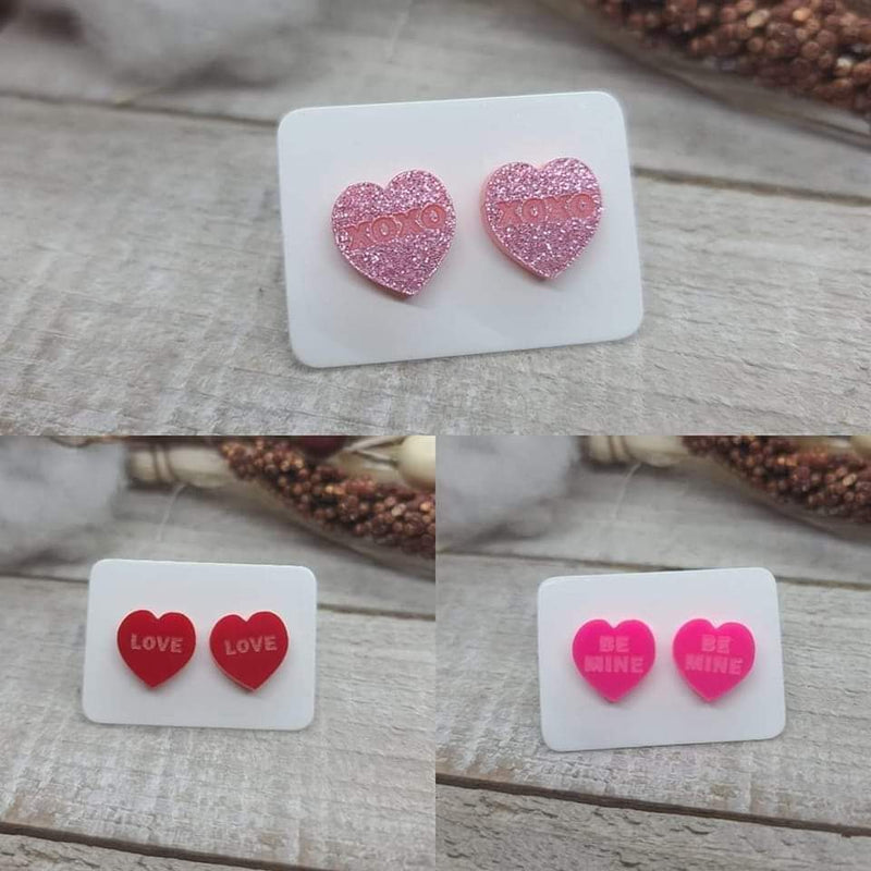 Falling in Love Pink Glitter XOXO Heart Mini Stud Earring