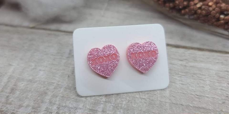 Falling in Love Pink Glitter XOXO Heart Mini Stud Earring