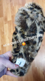 982 - Corkys Fuzzy Leopard Criss Cross Slippers - 6 to 11