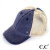 145-Vintage Distressed High Ponytail Baseball Hat with Mesh Back-TCB