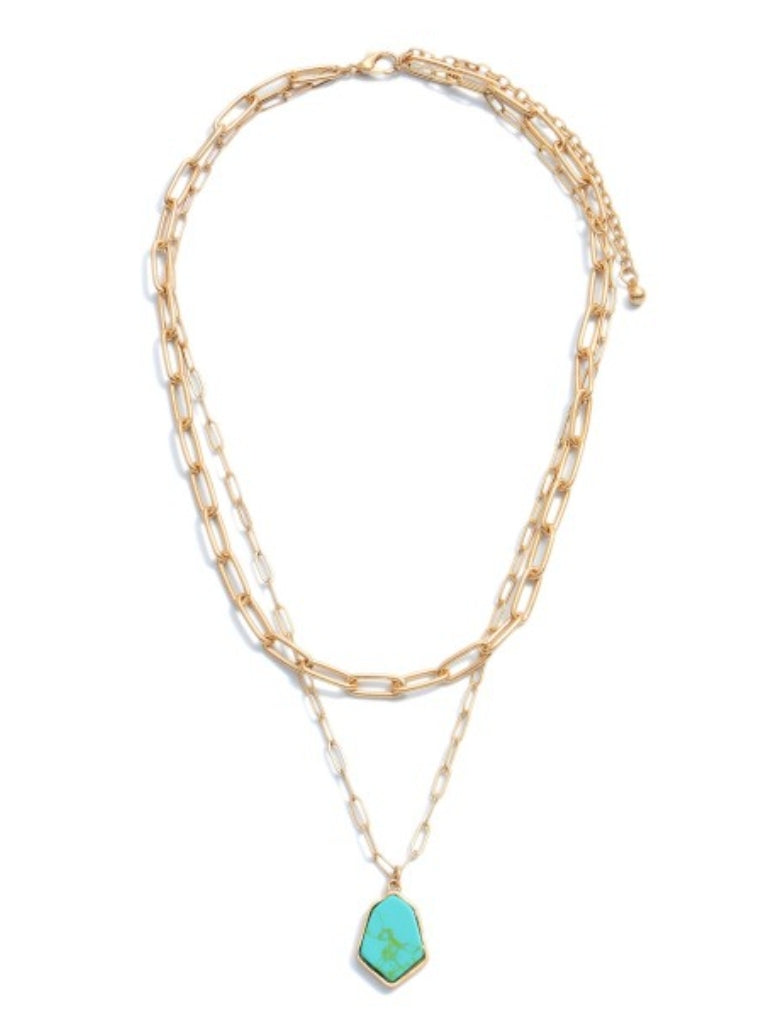 Chain Link Layered Semi Precious Necklace - Gold