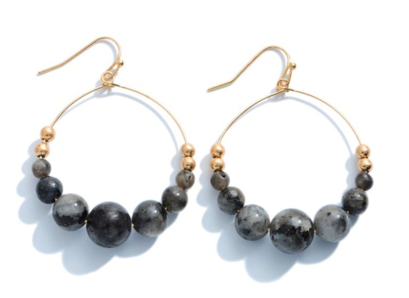 1305 -Labradorite - Semi Precious Beaded Drop Earrings - Gold
