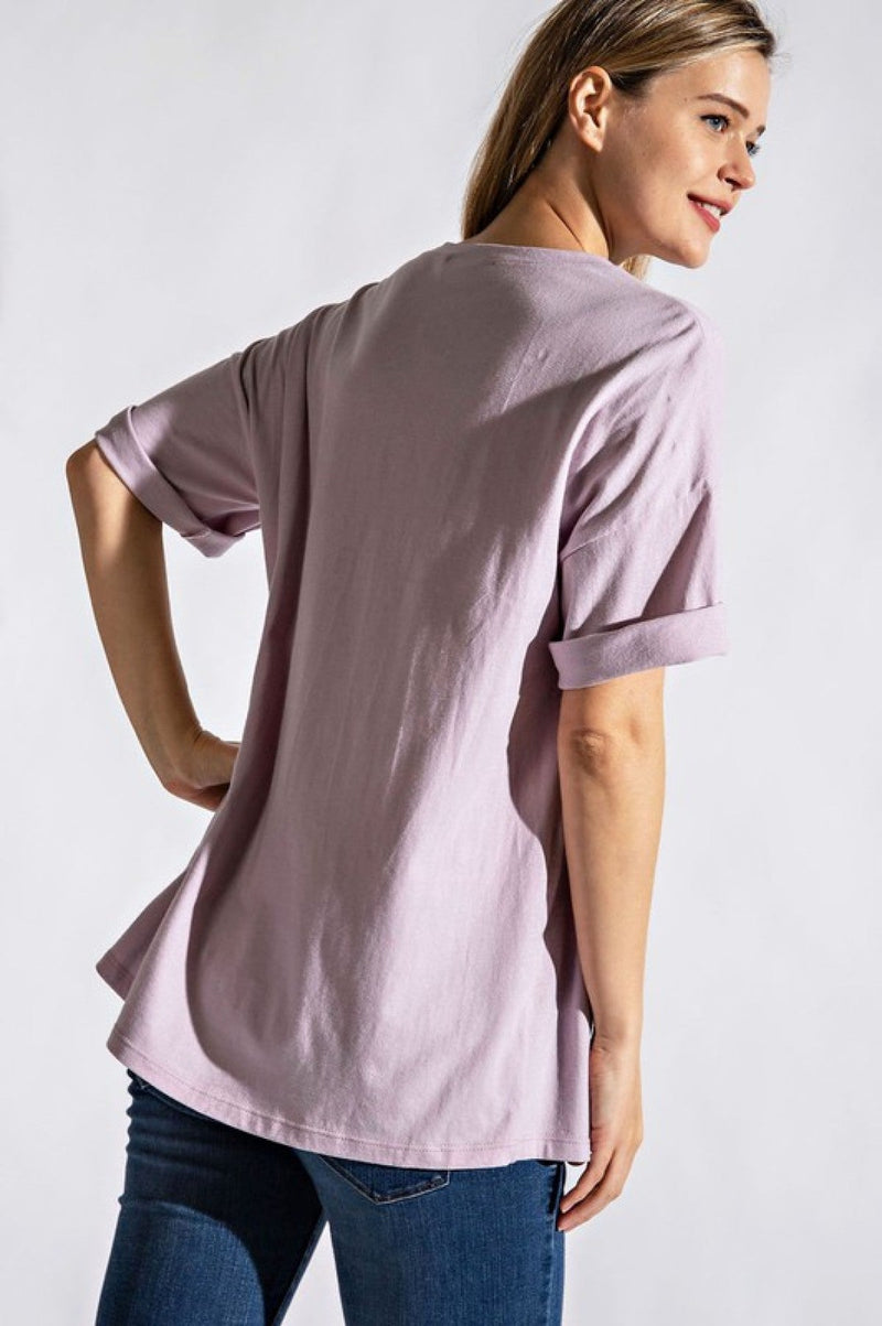 New Color - Rae Mode Washed Cotton Round Neckline Short Sleeves Top