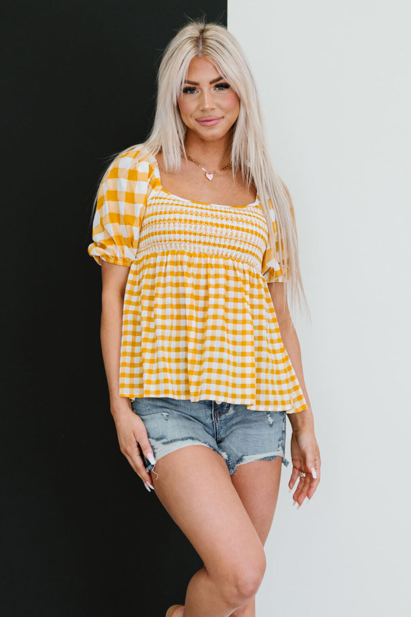 Mittoshop Sunny Meadow Full Size Run Gingham Babydoll Top