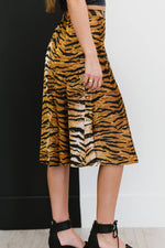 SHOPIRISBASIC Eye of the Tiger Satin Midi Skirt
