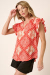 Mittoshop Full Size Printed Butterfly Sleeve Blouse