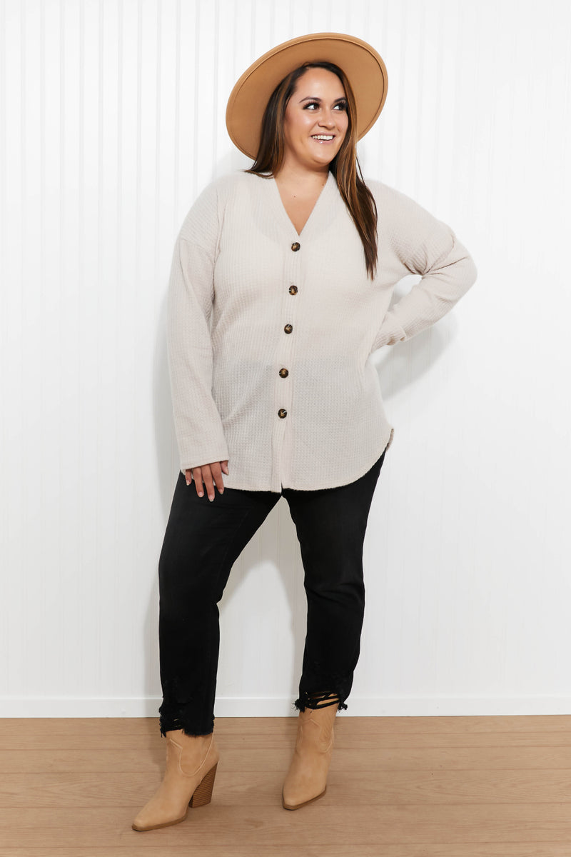 Home at Last Waffle Knit Button Down Cardigan