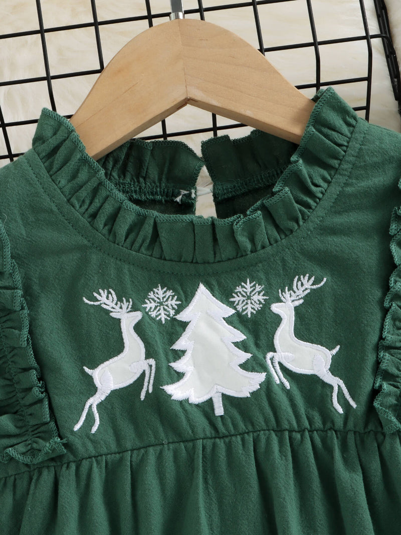 Girls Christmas Reindeer Graphic Babydoll Top