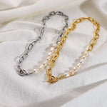Paperclip Chain Freshwater Pearl Chokers Necklaces
