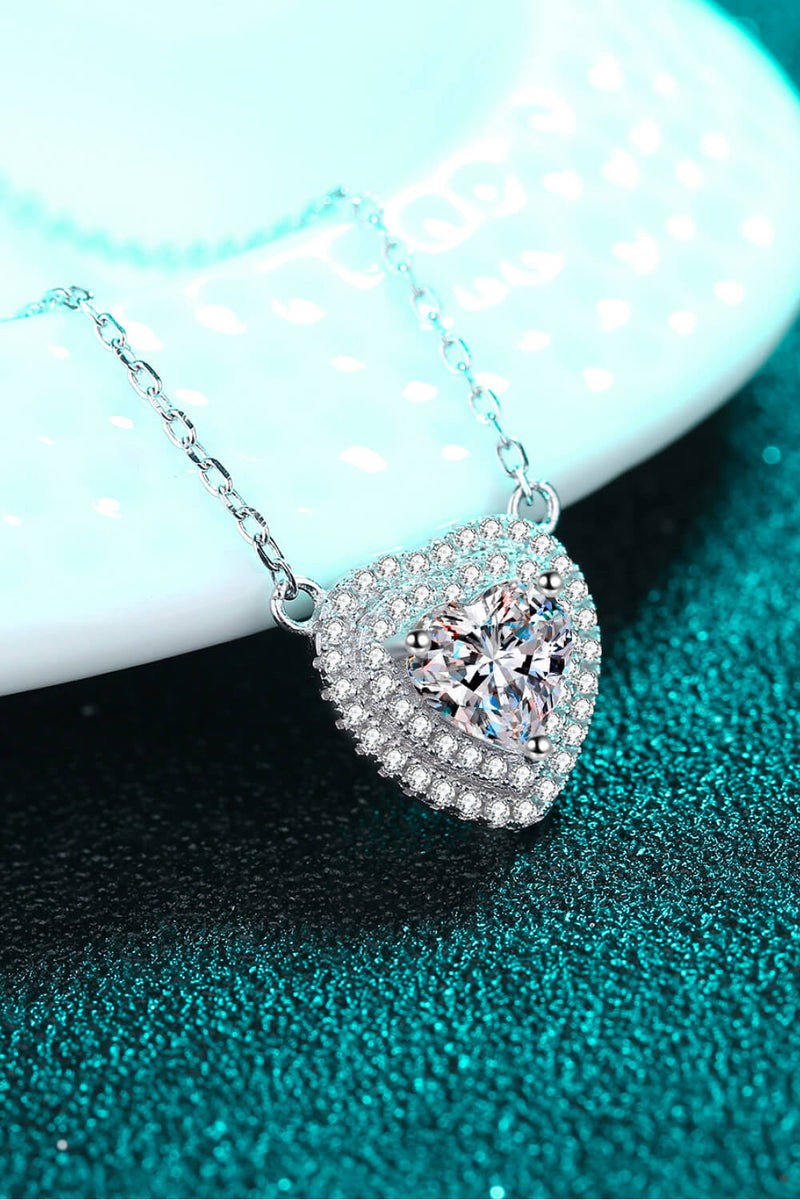 Sterling Silver Moissanite Heart Pendant Chain Necklace