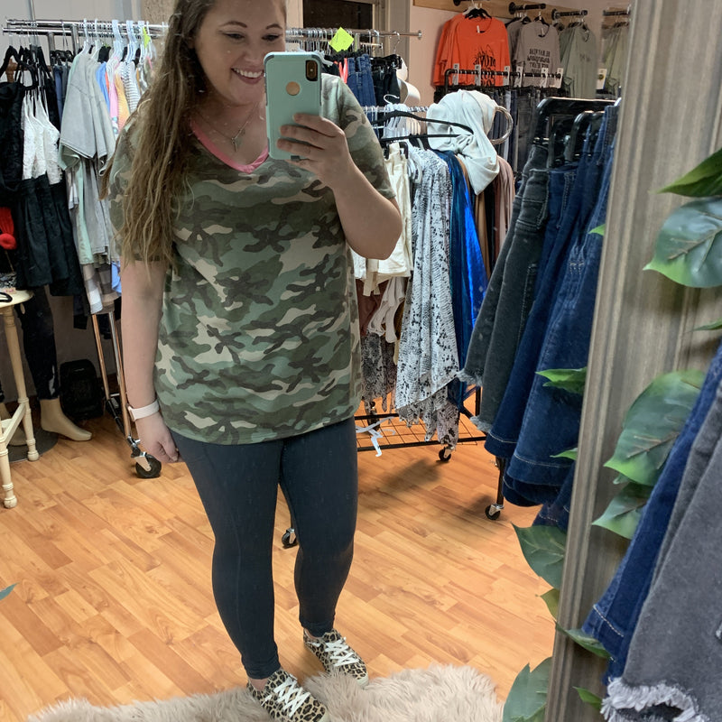 448 Final Sale - Camo and Coral Blouse Sm-3XL-TCB
