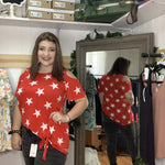 409-Red with white stars, off shoulder plus size blouse-TCB