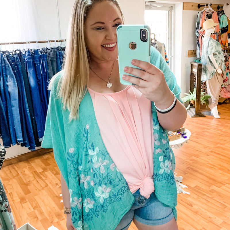 326 - Mint Kimono with Hand Stitched Florals-TCB