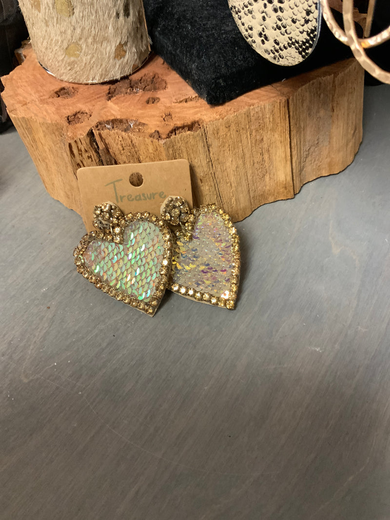 904 - Rhinestone Sequin Heart Earrings