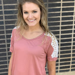 462 - Crochet Sleeved Solid Top - Coral, Mauve, and Grey - Small to 3x-TCB