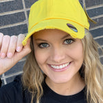 143-Solid Vintage Distressed Baseball Cap - Black, Neon Lime, Neon Yellow-TCB