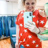 409-Red with white stars, off shoulder plus size blouse-TCB