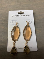 Crystal Teardrop Earrings Clear & Brown