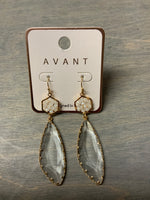 A58 - Crystal Drop Earrings with Beaded Accent - Clear and Grey in Color