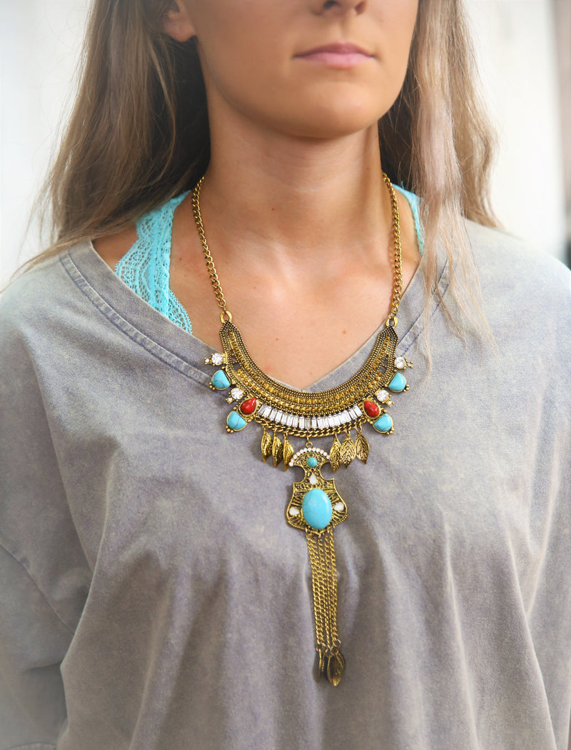 Red and Turquoise Stone Necklace