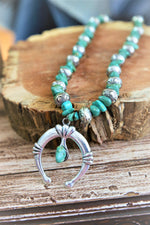 Natural Turquoise silver crescent necklace